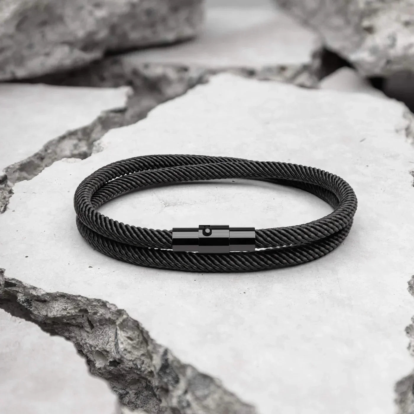 Milan Black Minimalist Wave Rope Bracelet - Mettz Signature