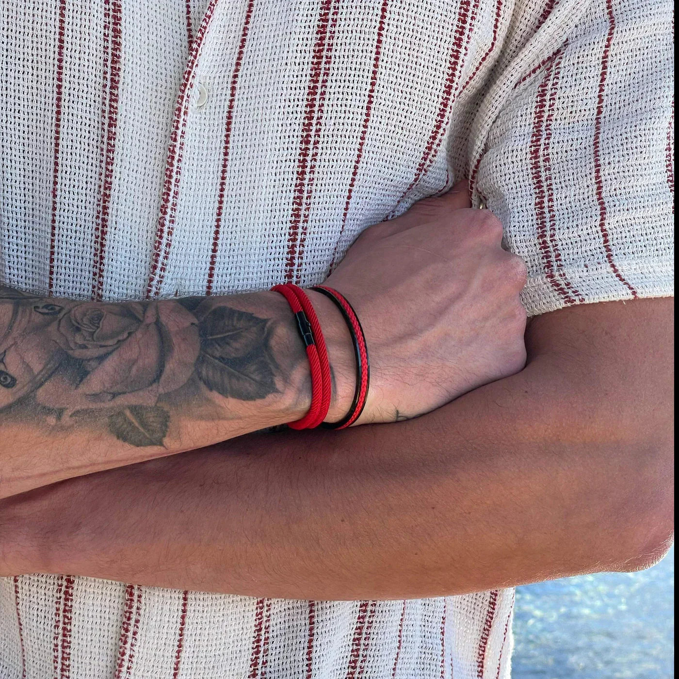 Milan Red Minimalist Wave Rope Bracelet - Mettz Signature