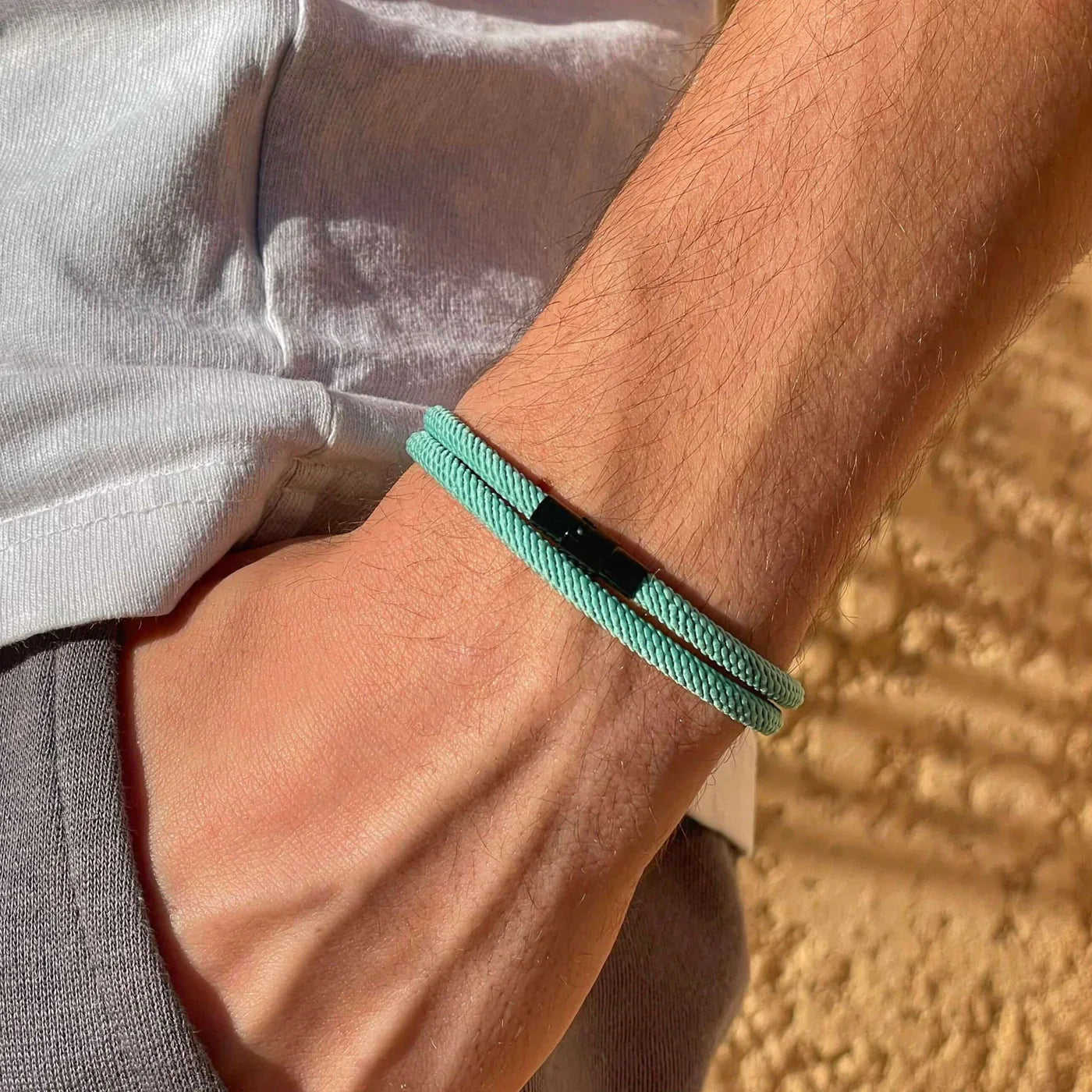 Milan Light Blue Minimalist Wave Rope Bracelet - Mettz Signature